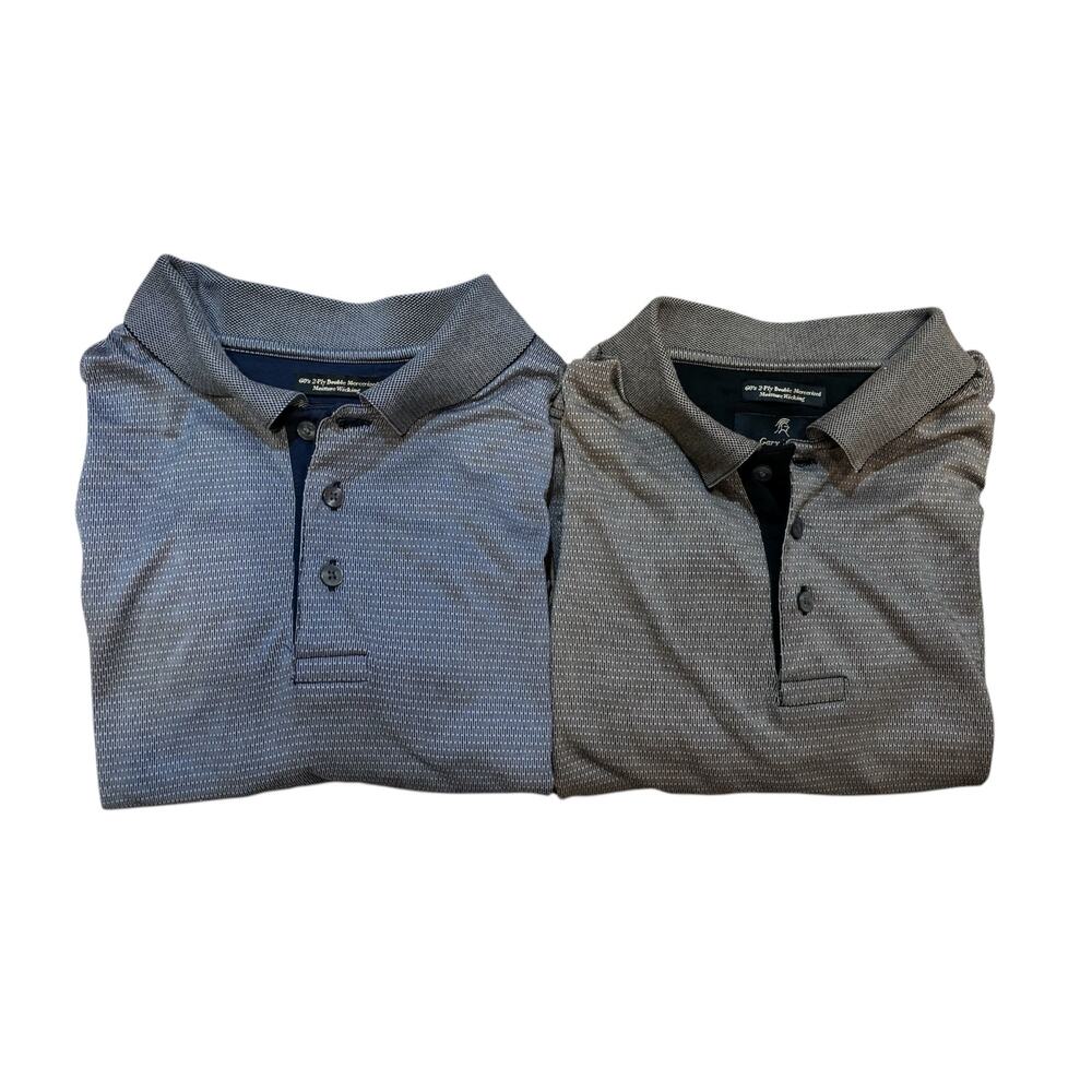Gary Player golf polos lot of 2 size large. 100% cotton grayish blue and brown